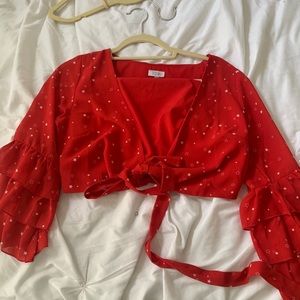 Cropped red wrap top